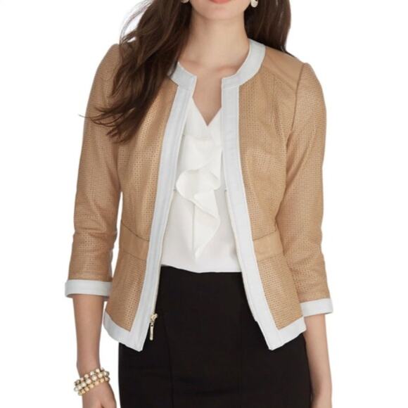 White House Black Market Jackets & Blazers - White House Black Market Leather Jacket Size M Camel Tan Lambskin Zip Preppy